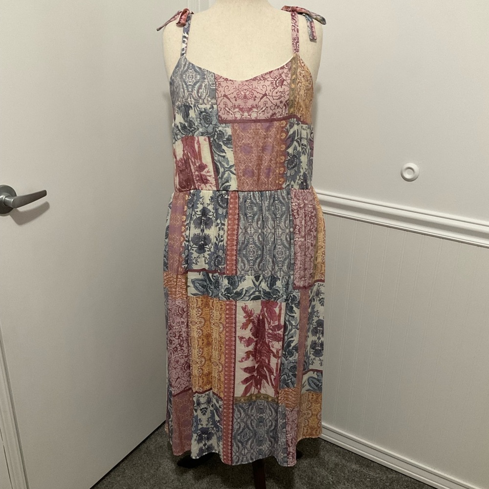 Lane Bryant Patchwork Midi Dress in Pink, Blue & Gold Tones